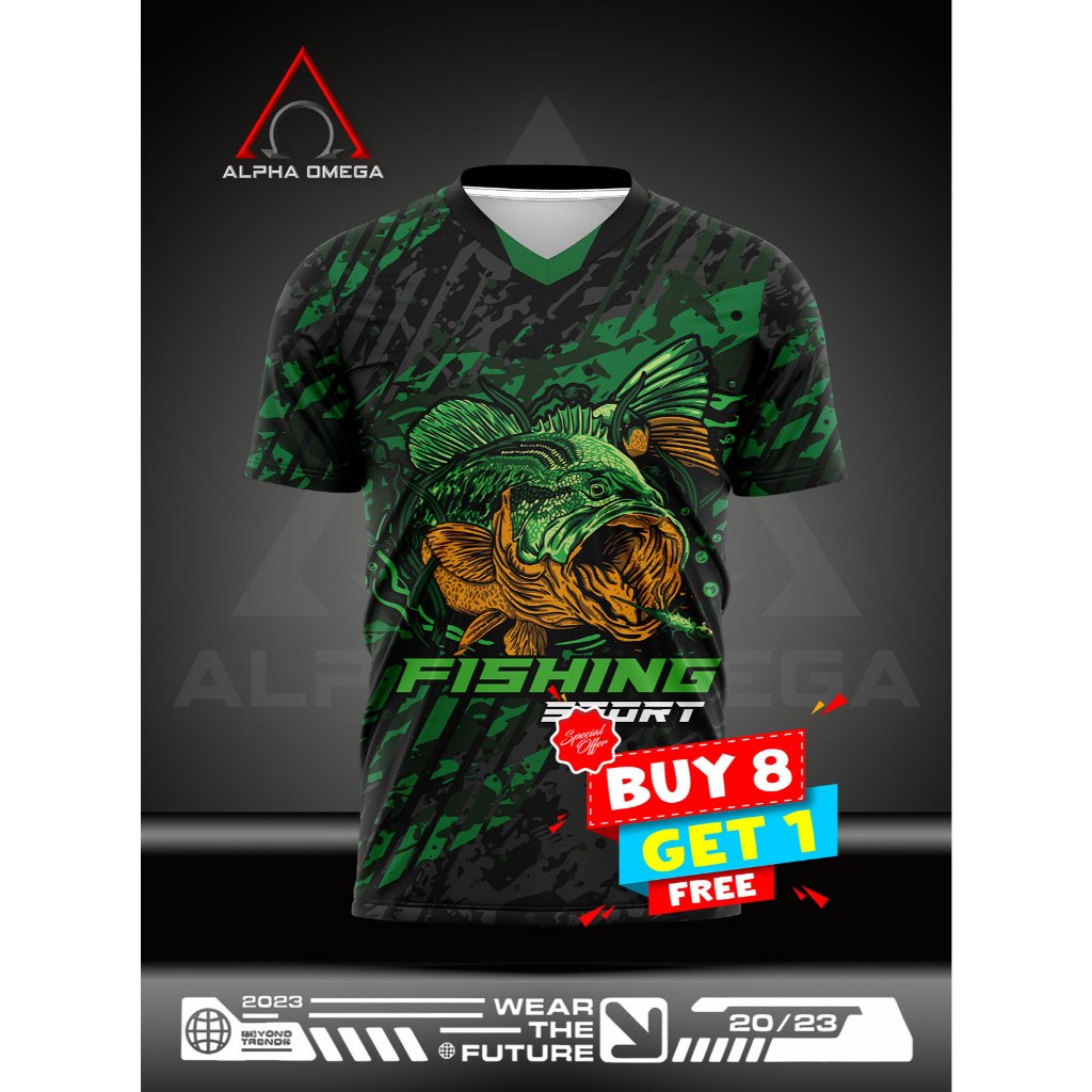 JERSEY ANGLER KAOS MANCING TOMAN FISHING CASTINGER STRIKE PREMIUM LIMITED ALPHA OMEGA GREEN BASS