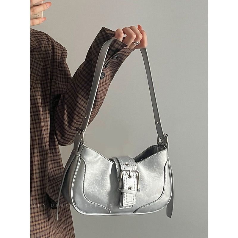 Tas Selempang Kulit Wanita Tas Bahu Cewek Slingbagtas mini import sale tas jalan jalan - silver