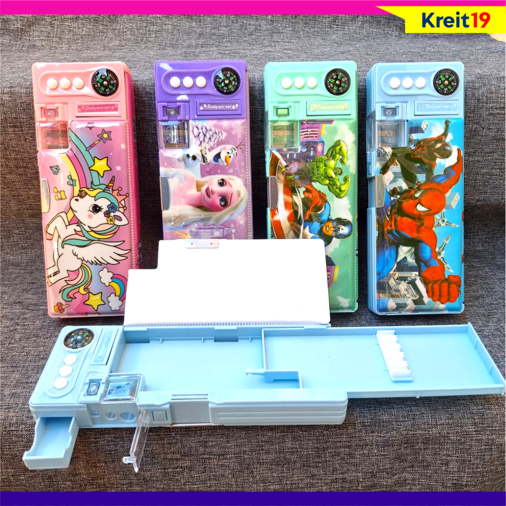 

kotak pensil karakter anak laki laki perempuan tempat pensil tombol spiderman unicorn