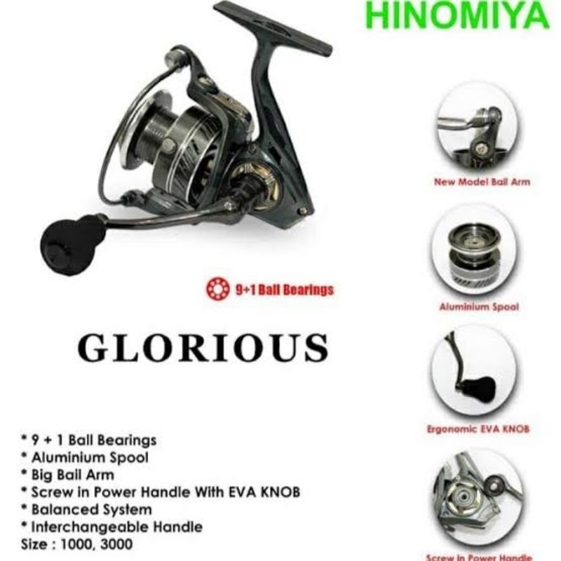 Reel HINOMIYA glorious 1000/3000 POWER HANDLE