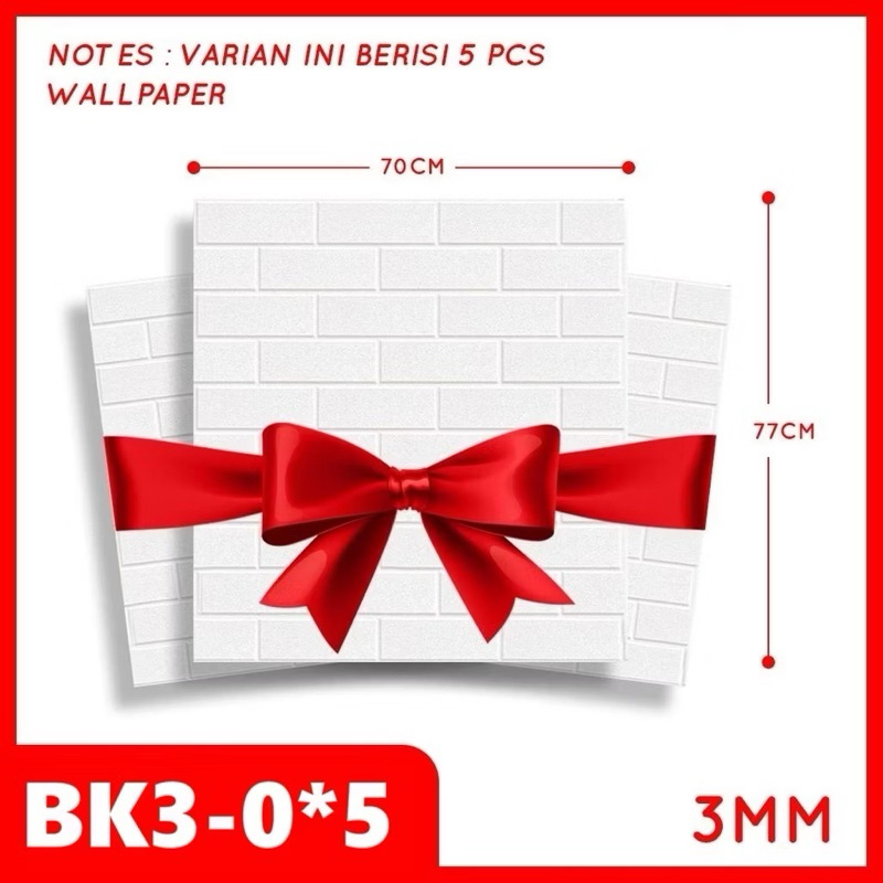 PAKET ISI 5 LEMBAR Wallpaper Dinding 3D Bata Merah / Wallpaper Kamar Tidur Batu Alam 3D Foam 77x70cm