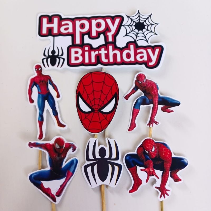 Topper Spiderman hiasan kue happy birthday