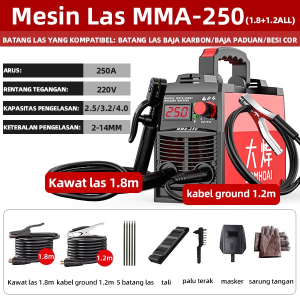 DOMHOAI Mesin Las MMA-250 Inverter Las Listrik IGBT Mesin Las Tampilan Digital Definisi Tinggi Porta