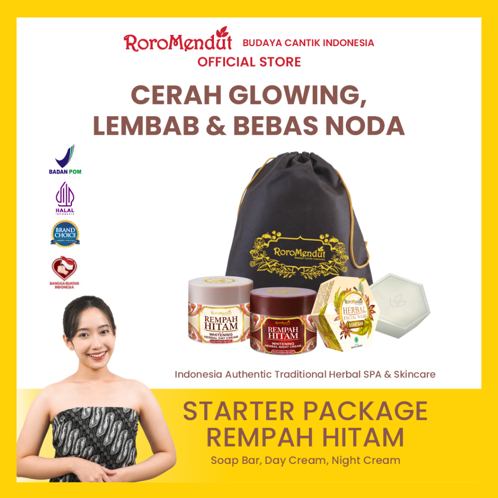 [FORMULA BARU] RORO MENDUT Starter Rempah Hitam Whitening | Paket Skincare BPOM HALAL Pemutih Glowin