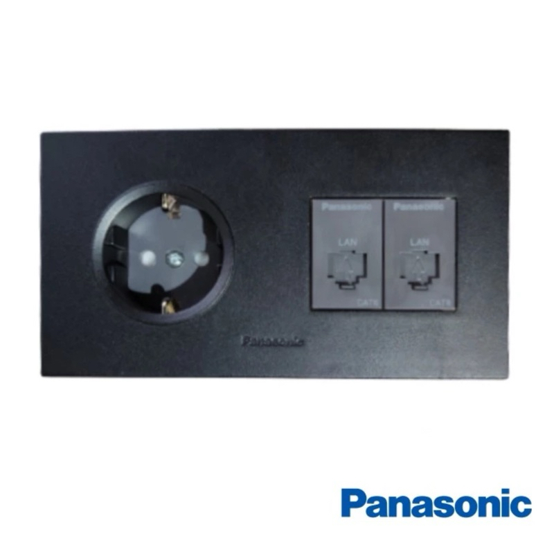 PANASONIC Stop Kontak Hitam + Double Outlet LAN Data CAT6