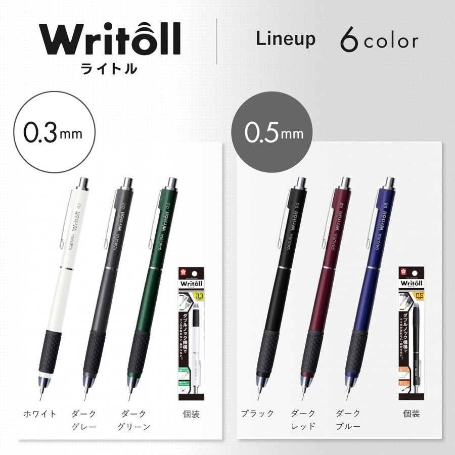 

Sakura Writoll Mechanical Pencil Double Knock Mechanism 0.3mm 0.5mm Pensil Mekanik Retractable