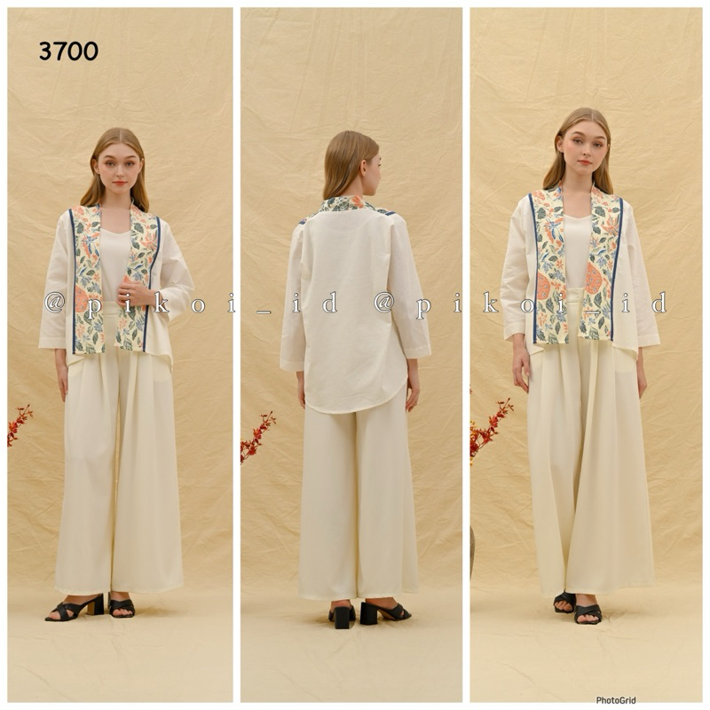 Ay00 Cardigan batik wanita katun linen / outer batik mix polos / cardigan lengan panjang batik