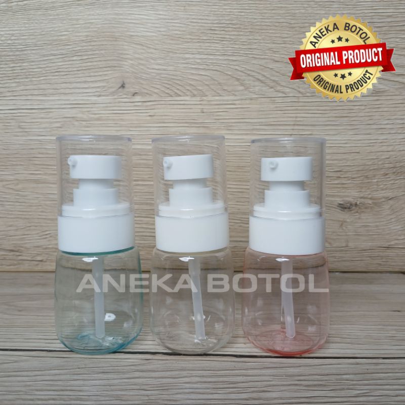 BOTOL EGG PLASTIK 30 ML WARNA TUTUP PUMP C / ANEKA POT KOSMETIK MIST SPRAY AESTHETIC TRAVEL SABUN SH