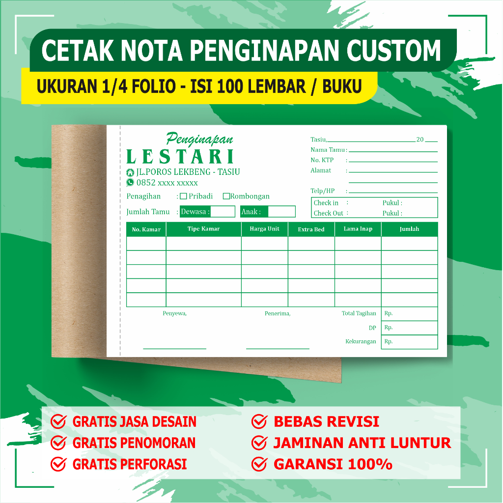 

nota penginapan custom ukuran 1/4 folio