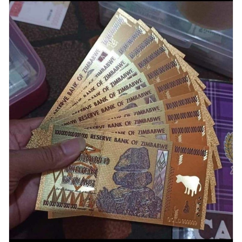 uang gold foil zimbabwe 100 dolar triliun