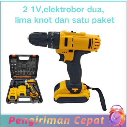 Brushless 21V Mesin bor 2baterai cas 10mm Cordless Drill Dilengkapi dengan dua baterai