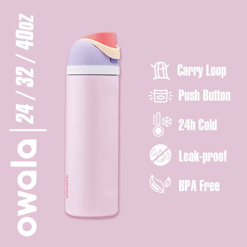 Original Owala FreeSip Tumbler Blossom Bunny 16oz/24oz/32oz/40oz Gelas Es Sedotan