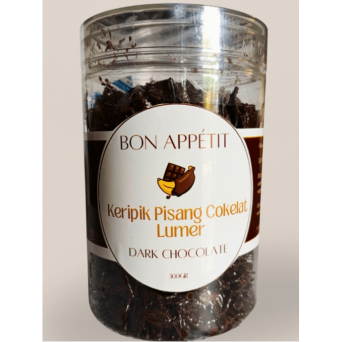 

Keripik Pisang Cokelat Lumer Dark Chocolate 300gr