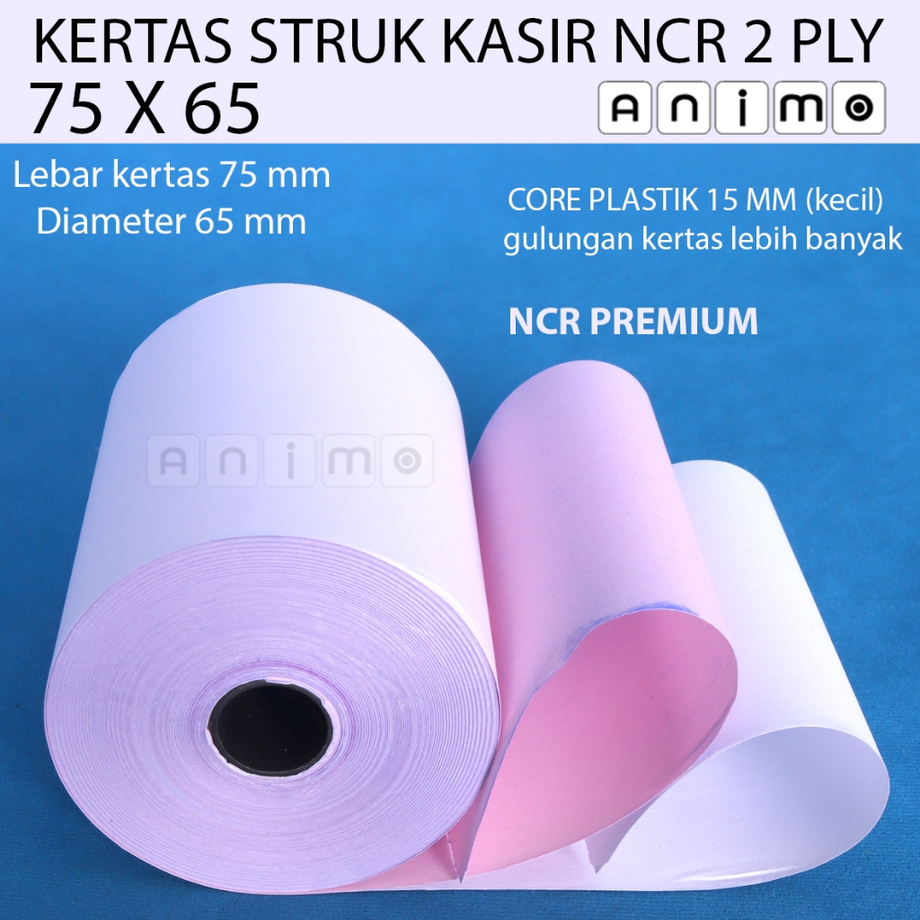 

KERTAS STRUK KASIR 75 X 65 mm NCR 2 PLY - Kertas Rol Kasir 75x65 mm - Kertas Kasir POS PRINTER DOT MATRIX ncr 2 ply