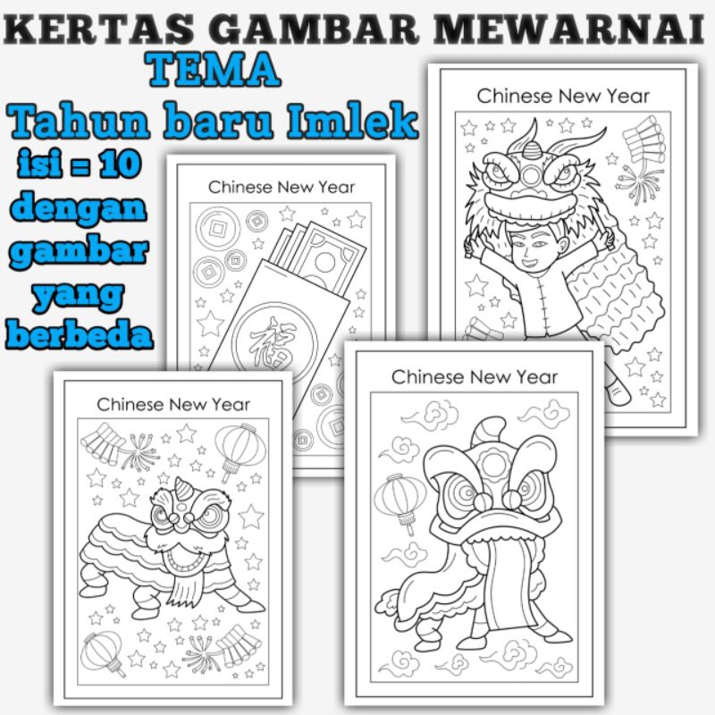 

Kertas Gambar Mewarnai Anak Tema Tahun Baru Imlek Ukuran Kertas A5 / isi 10 LEMBAR