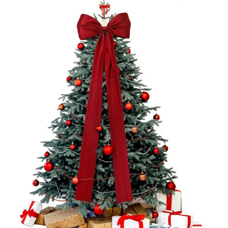 

Large Red Satin Christmas Tree Topper Bow with Long Streamers - Perfect for Holiday Decorations, No Battery Needed