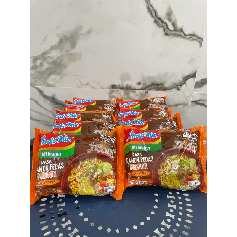

Mie instan indomie kuah rawon pedas mercon ( 10pcs )