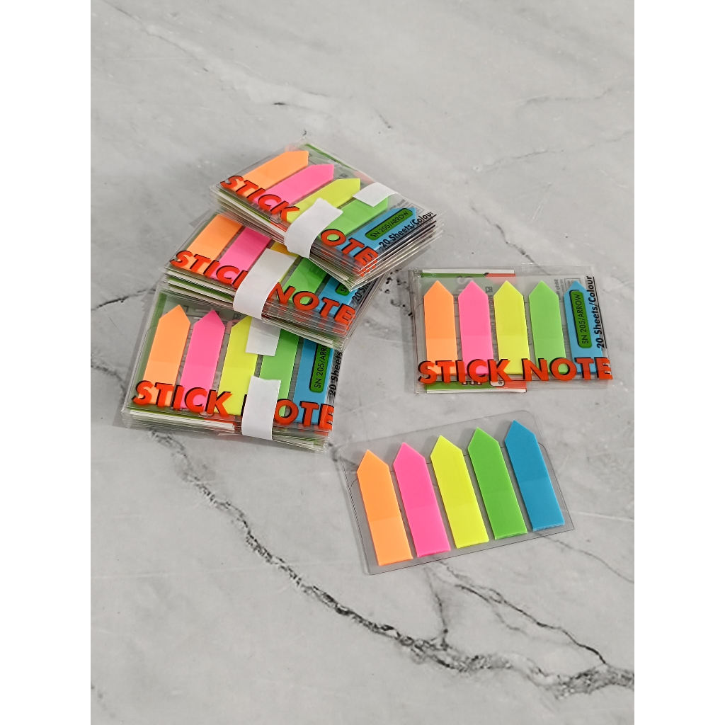 

SATU PAD ( 5 WARNA x 20 LEMBAR ) Stick Note Pembatas Kertas Plastik Panah V-Tec