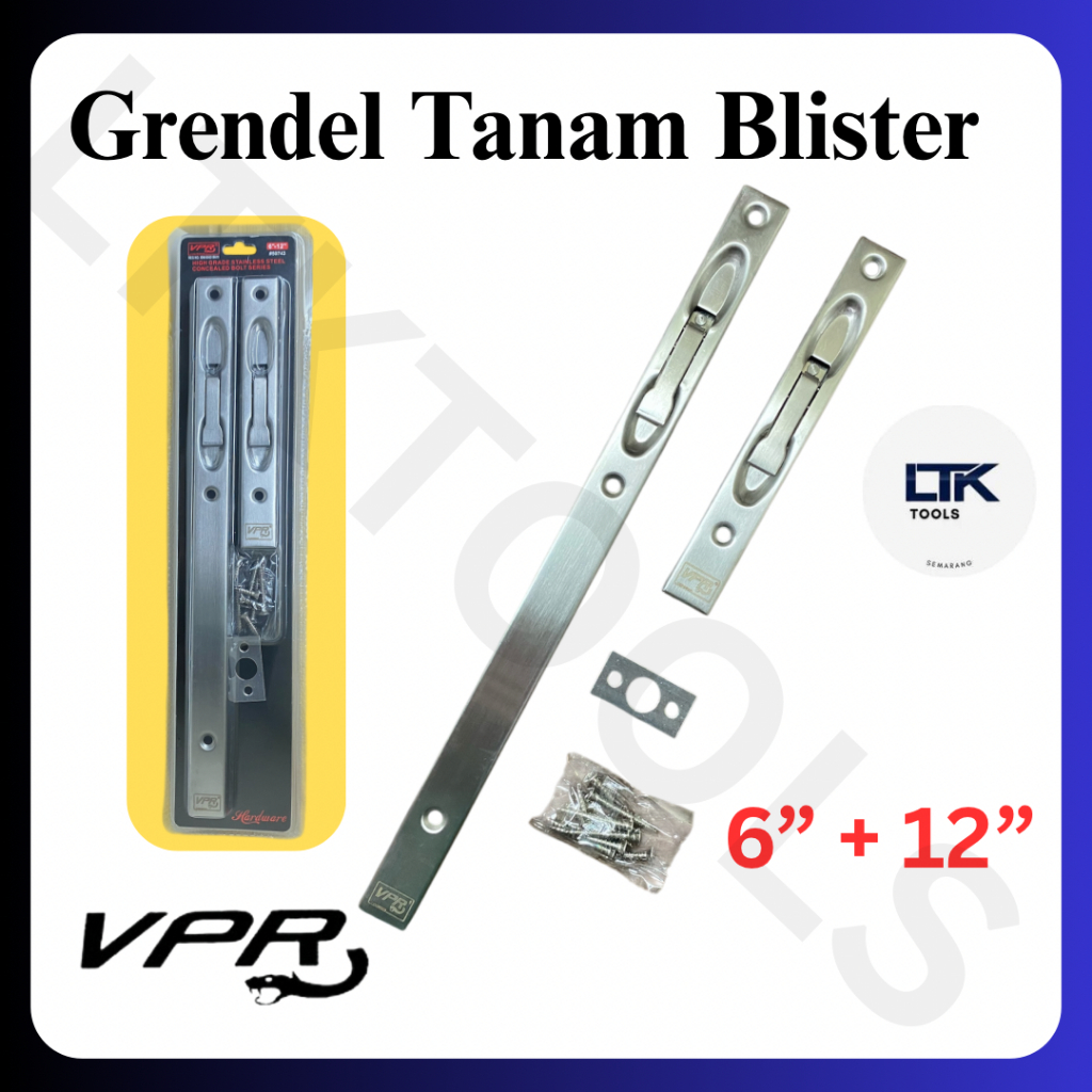 Grendel Tanam Blister/ Grendel Slot Tanam/ Stainless Bolt Slot Pintu 6" + 12" Merek VPR