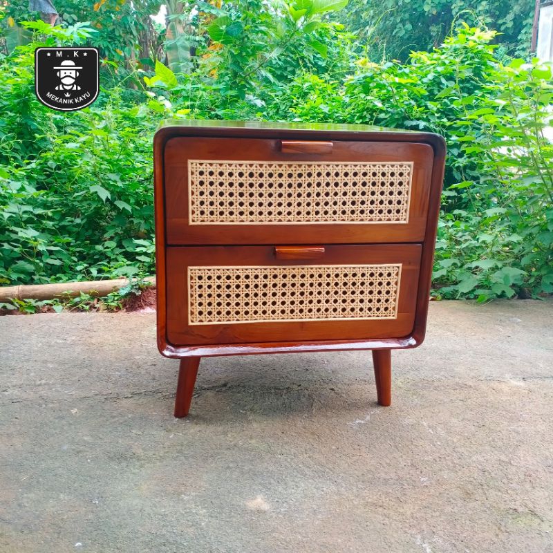 meja nakas laci rotan kayu jati/meja kecil side table