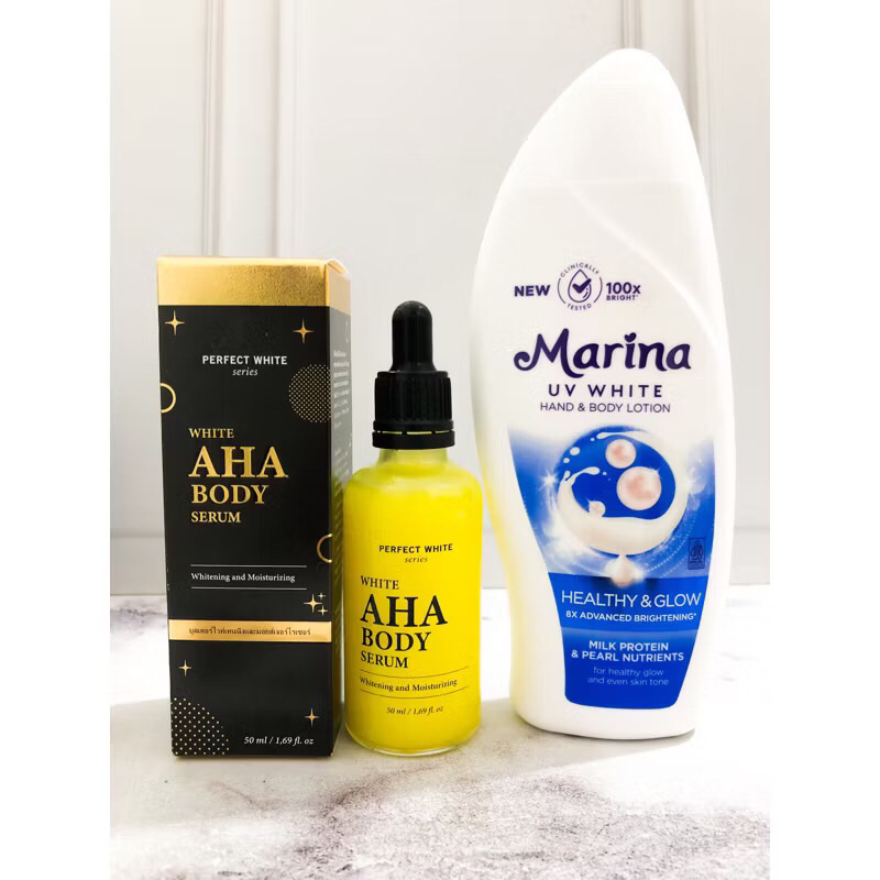 [PAKET COMBO] MARINA 185ml + perfect White 50ml Marina hand & body lotion uv white PERFECT WHITE AHA