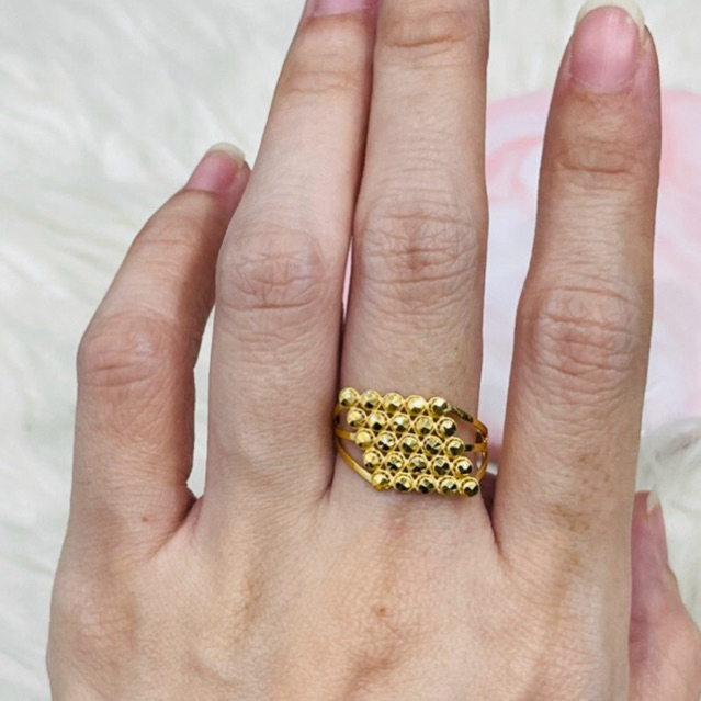 Cincin kerawang borobudur jajar genjang unik elegant uk 14 stengah emas asli kadar 700