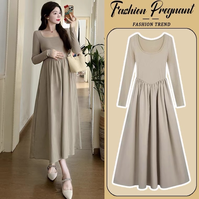 Dress Merah Marun/Dress Hitam/Dress gaya Korea/Dress Rajutan/Rok Pinggang Ramping Lengan Panjang Mod