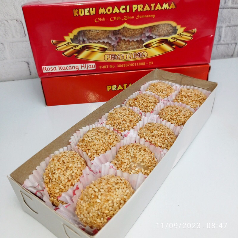 

Kue Moaci Moci Mochi wijen isi kacang Khas Semarang Merk Pratama