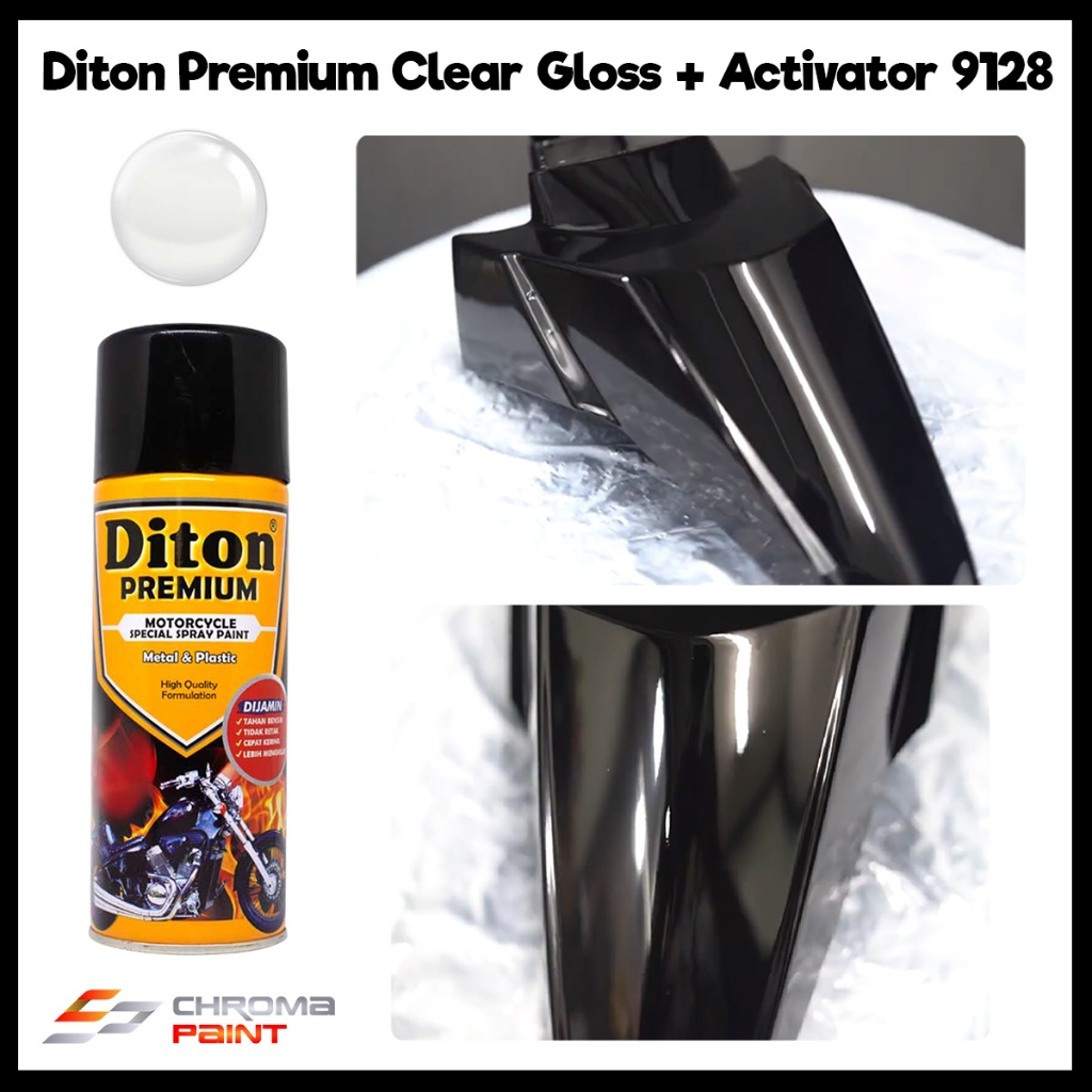 Cat Semprot Diton Premium Clear Coat - Clear Gloss + Activator 9128 - Pernis Motor