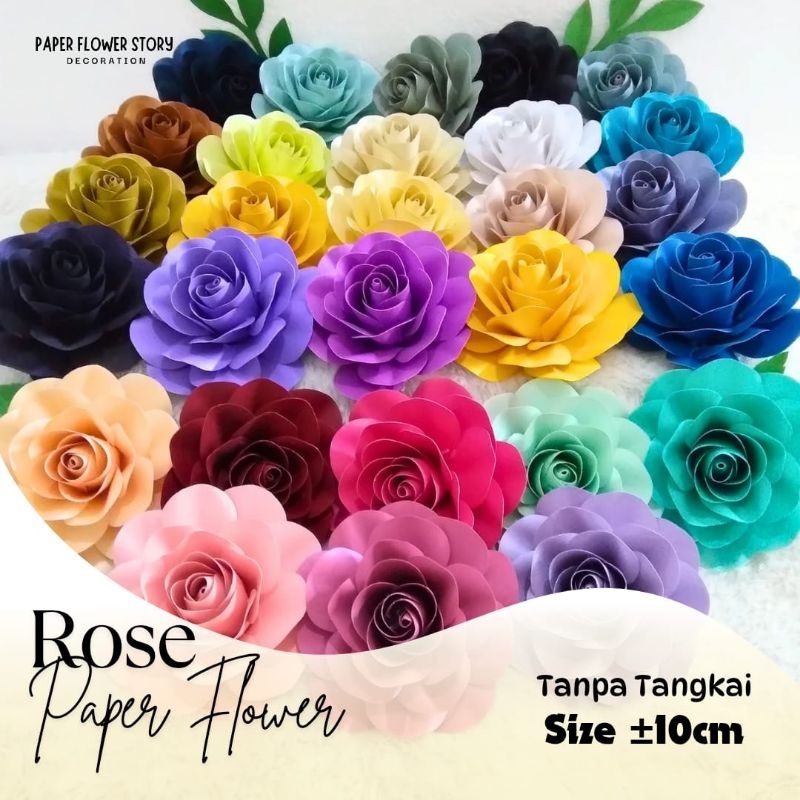 Kepala Bunga Mawar Kertas Rose Paper Flower Size 10cm bahan hiasan kotak mahar seserahan hantaran ha