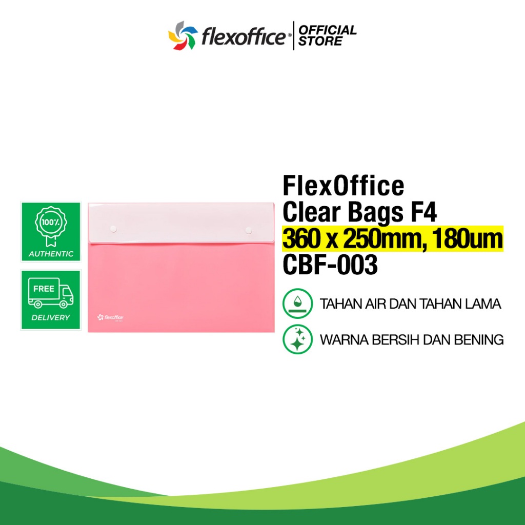 

FlexOffice Clear Bags F4 CBF-003 teempat file dokumen plastik kuat anti lecek bisa dikunci