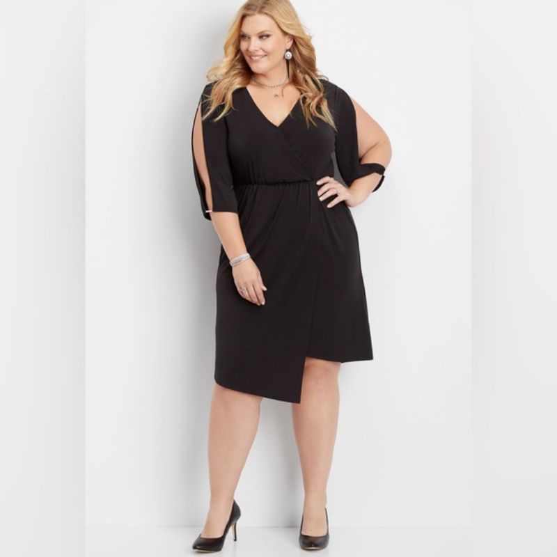 maurices Dress wrap v neck black atasan gaun polos branded wanita
