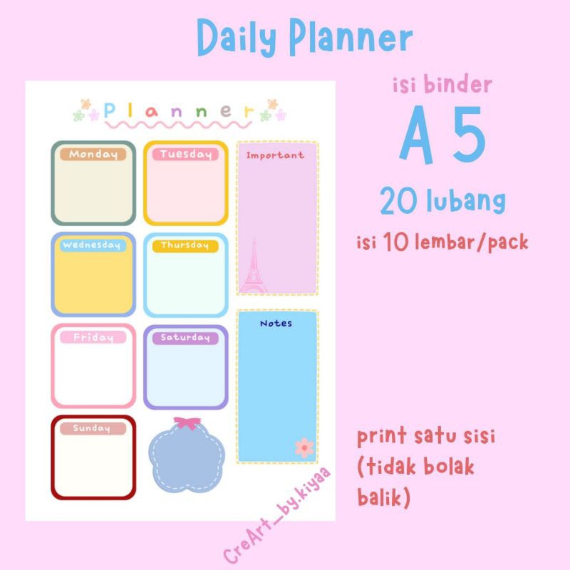 

isi Binder A5 | planner | daily planner | isi 10 lembar