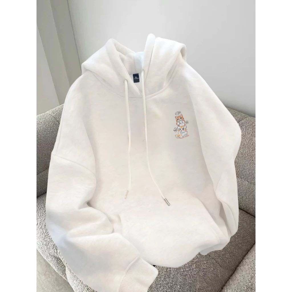 DISKON FORTEID OVERSIZE HOODIE WANITA KOREAN STYLE OVERSIZE HOODIE SWEATER (POLA TIGA ANAK KUCING)