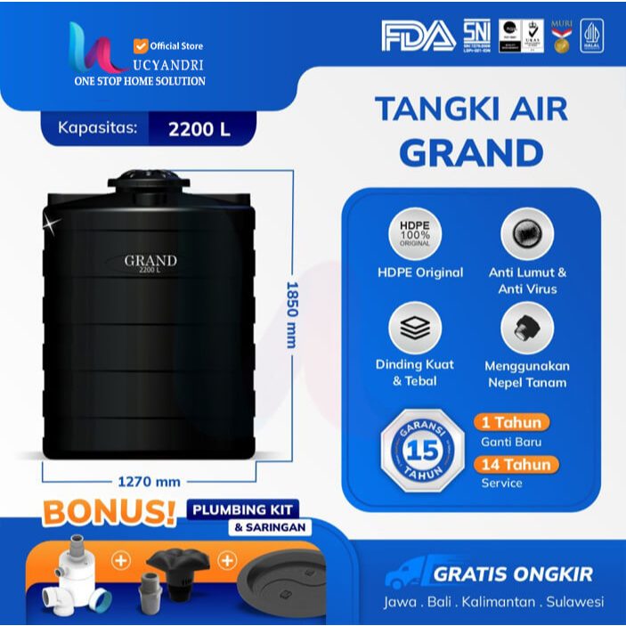 Tangki Tandon Air Grand 2200 Liter Sertifikasi Halal GBL 2200