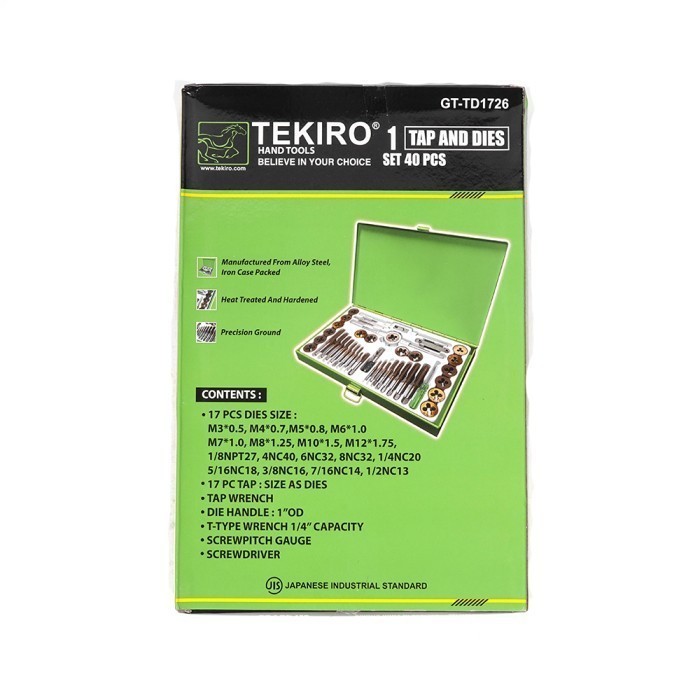 TEKIRO Hand Tap/Taps and Die/Dies Ulir/Snay/Snai/Senai Drat Mur Baut Set 40pcs / Snai Drat Tekiro