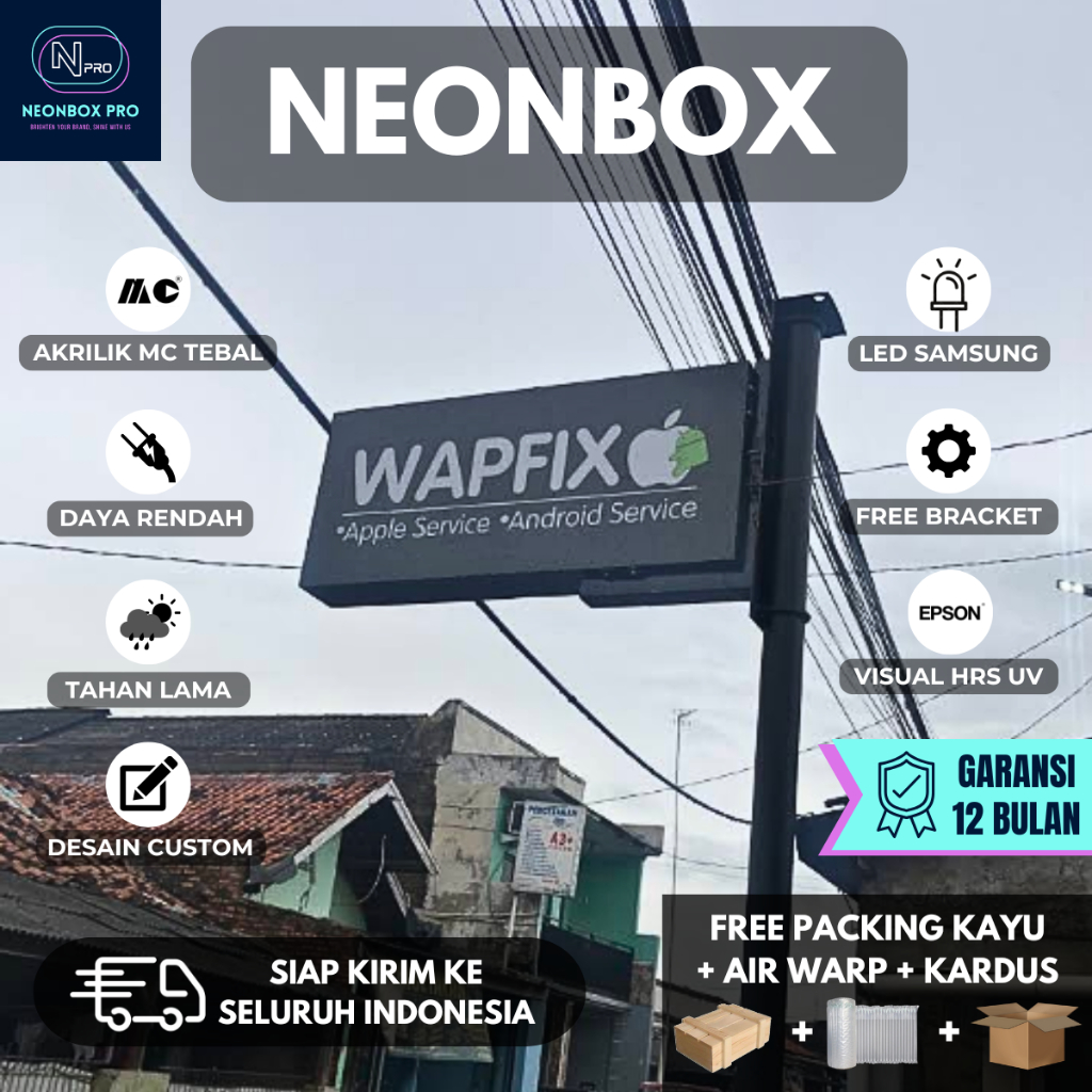 NEONBOX AKRILIK KOTAK CUSTOM Lampu Neon Box Reklame Pinggir Jalan Ukuran Besar 1 / 2 Sisi Bahan Akri