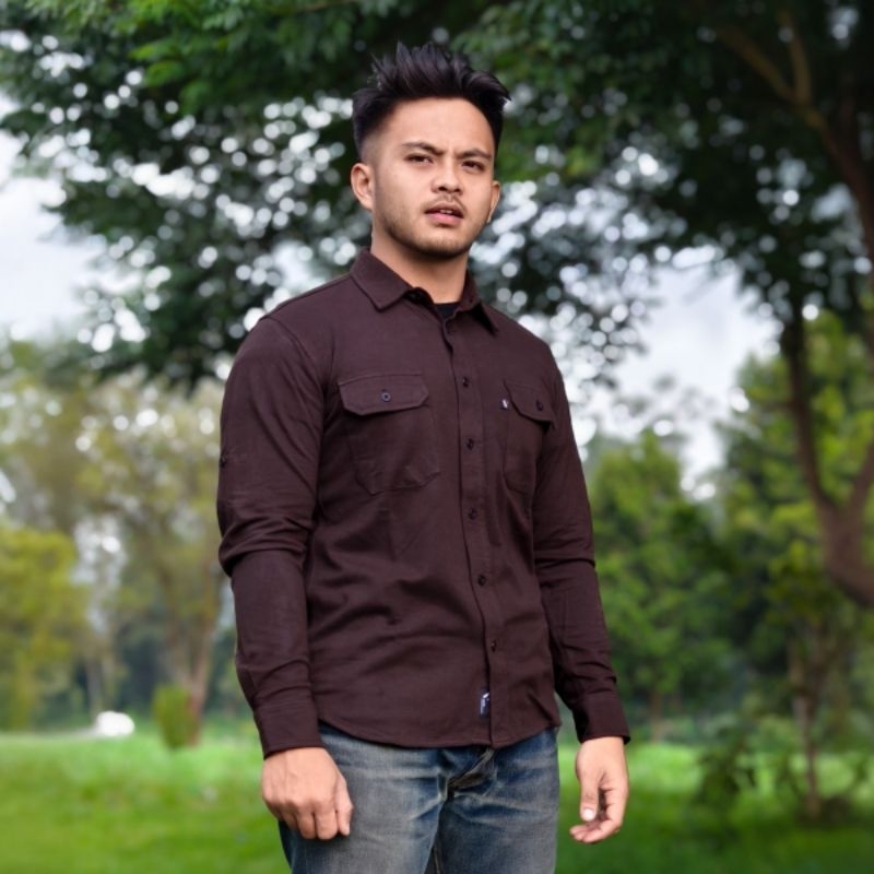 TERMURAH Kemeja Polos Cokelat Tua Basic Vuxor Adventure Series - Dark Brown