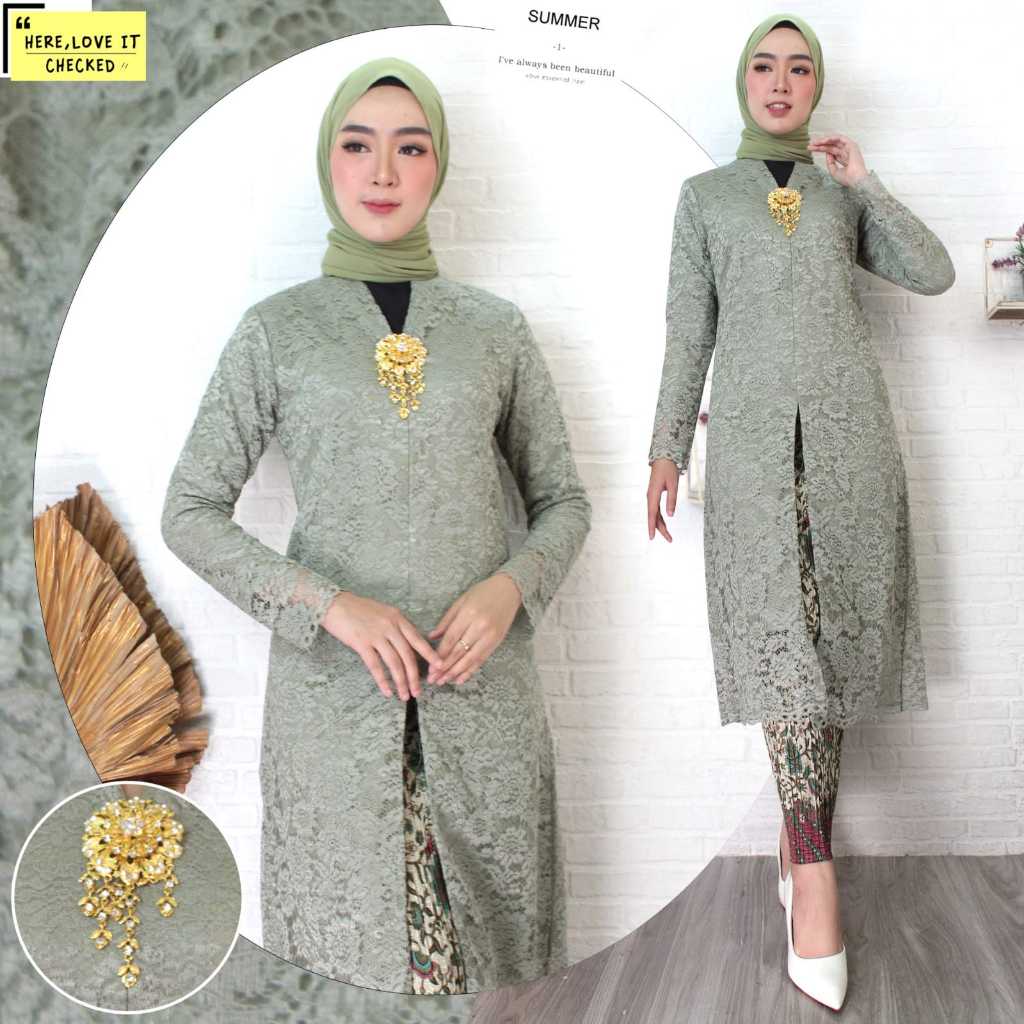 kebaya brokat panjang tunik moderen kebayak seragam keluarga ukuran m l xl xxl