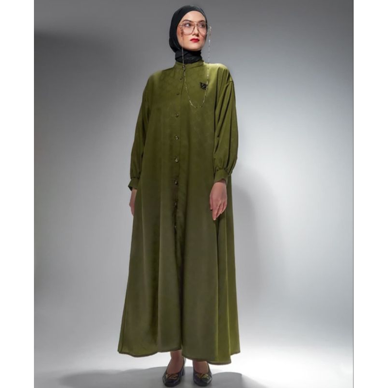 Vivi Zubedi Classic Embossed Dress -Ollive