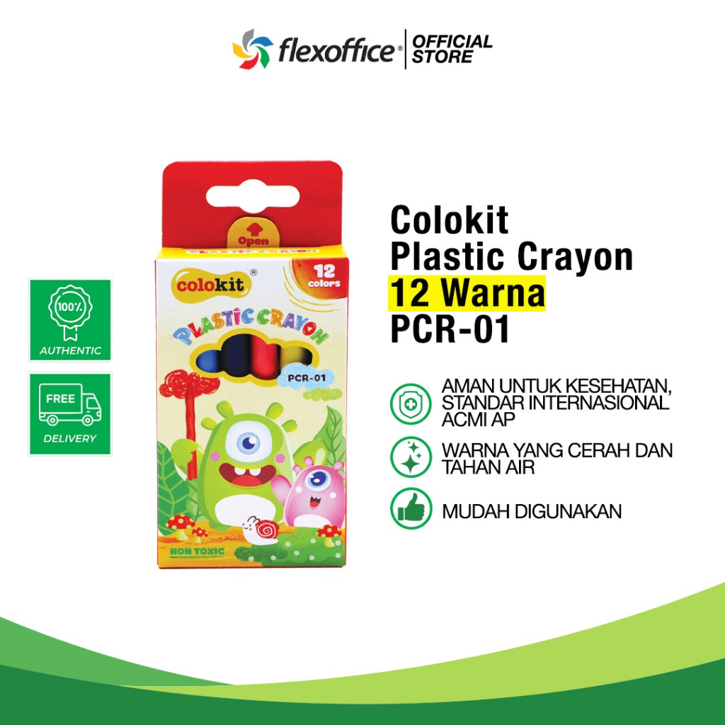 

FlexOffice Colokit Plastic Crayon PCR-01 12 Warna/Set krayon plastik murah aman buat anak cerah