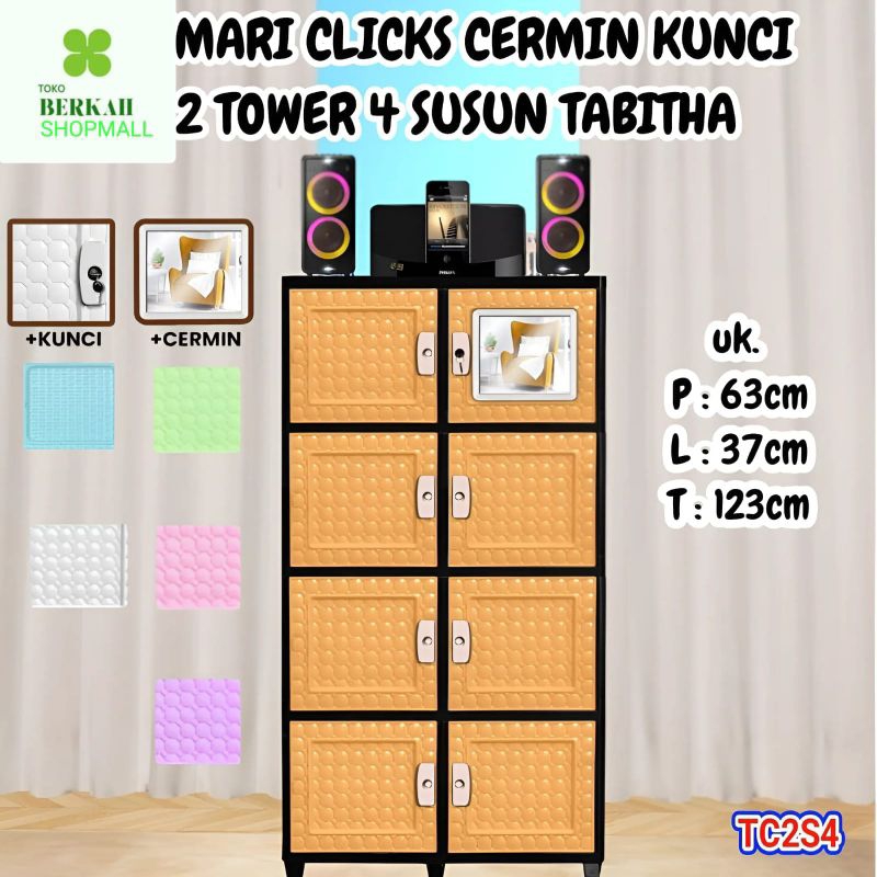 Lemari Clicks Cermin Kunci 2 Tower 4 Susun Tabitha / Lemari Rak Plastik Serbaguna Kaca 4 Susun Tabit