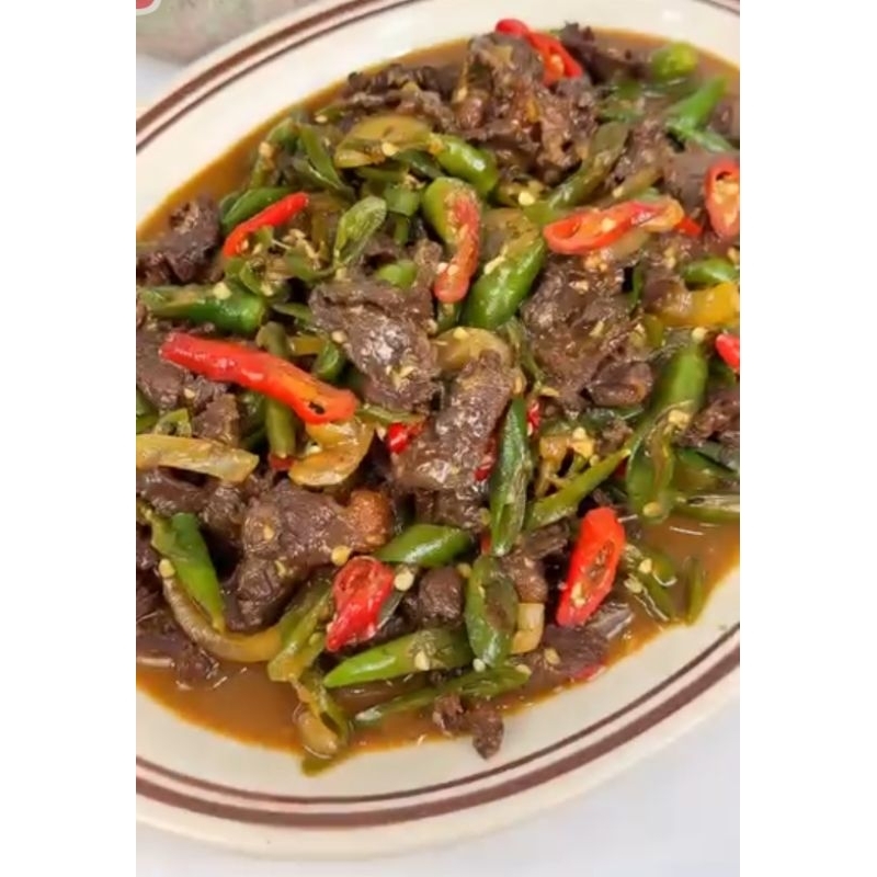 

tumis sapi cabai hijau siap makan lauk siap saji meal prep catering Frozen food halal tumis sapi cabai hijau