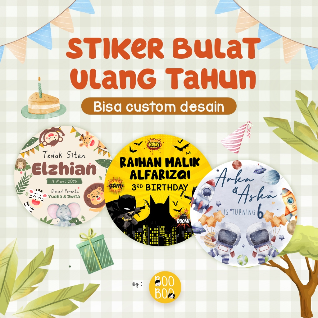 

Stiker Ulang Tahun/Aqiqah/ Bulat Custom berbagai Ukuran