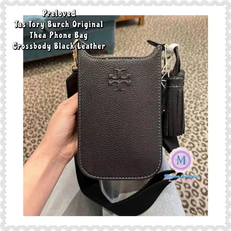 Preloved Tas Tory Burch Original Thea Phone Bag Mini Crossbody Black Leather