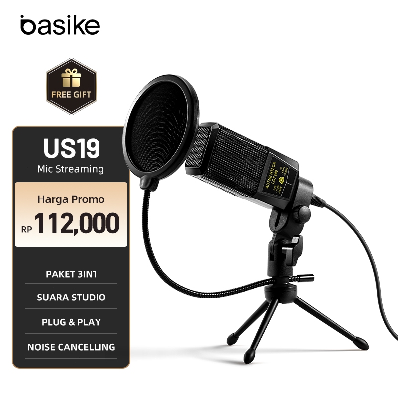 Basike Mic Streaming Mikrofon Gaming Microphone Condenser Kabel Paket 3IN1 Suara Studio & Portable W