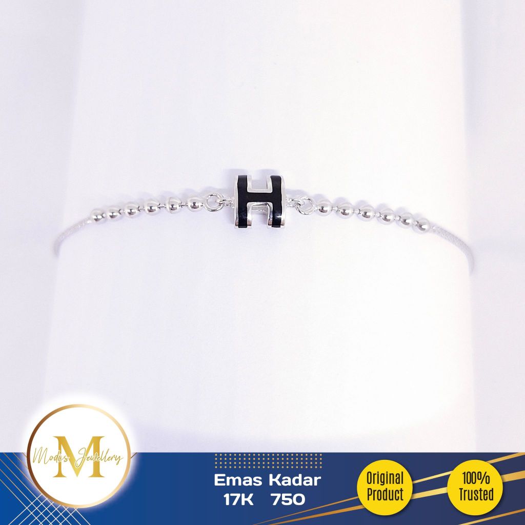 MODIS JEWELLERY - Gelang Serut Black H Putih - Emas 17k  750