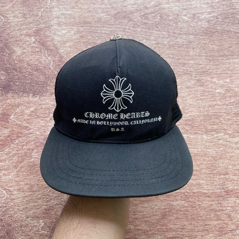 Chrome Hearts Hollywood Printed Cross Trucker Hat Black 100% Original