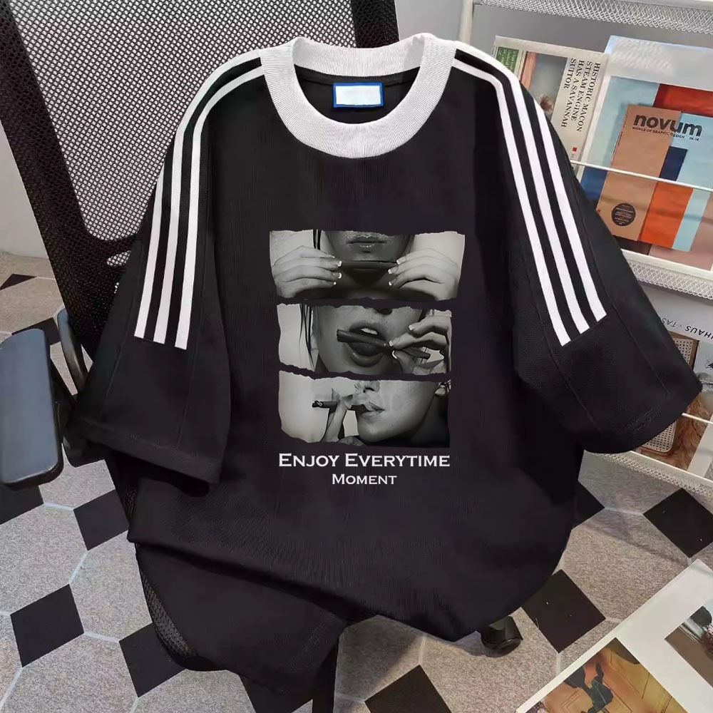 Hot Product Menggulung Sebatang Rokok Pencetakan Eropa Dan Amerika Retro Jersey Korean Tshirt Lengan