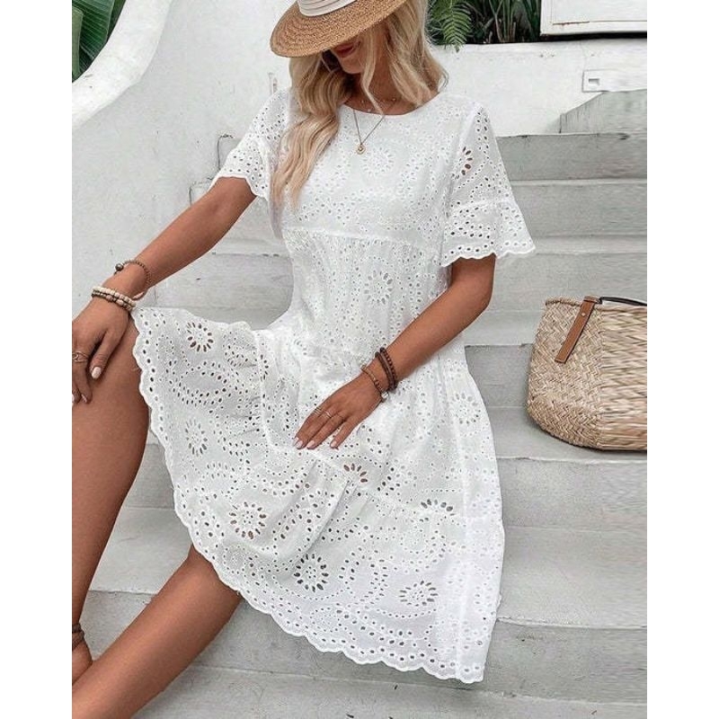 Lace Dress Wanita /Putih Dress /Casual Dress /Import D0604